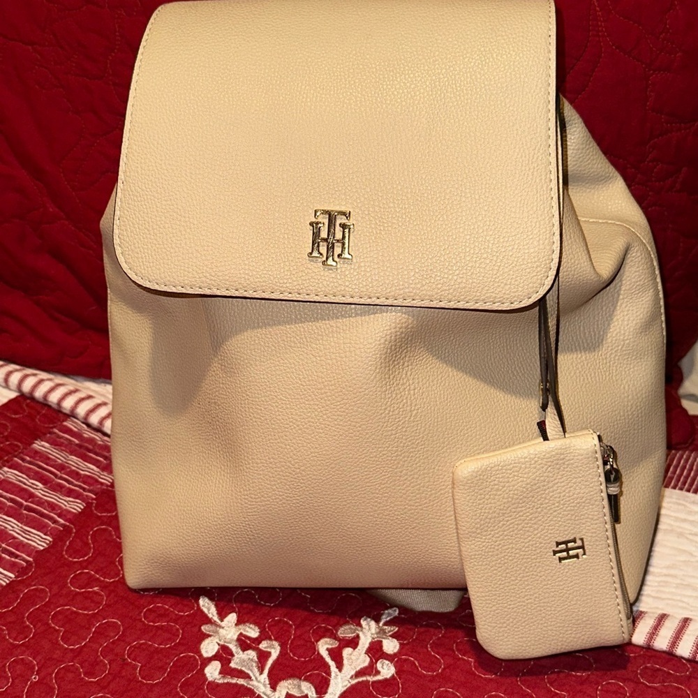 Tommy Hilfiger Beige Backpack with Card Holder